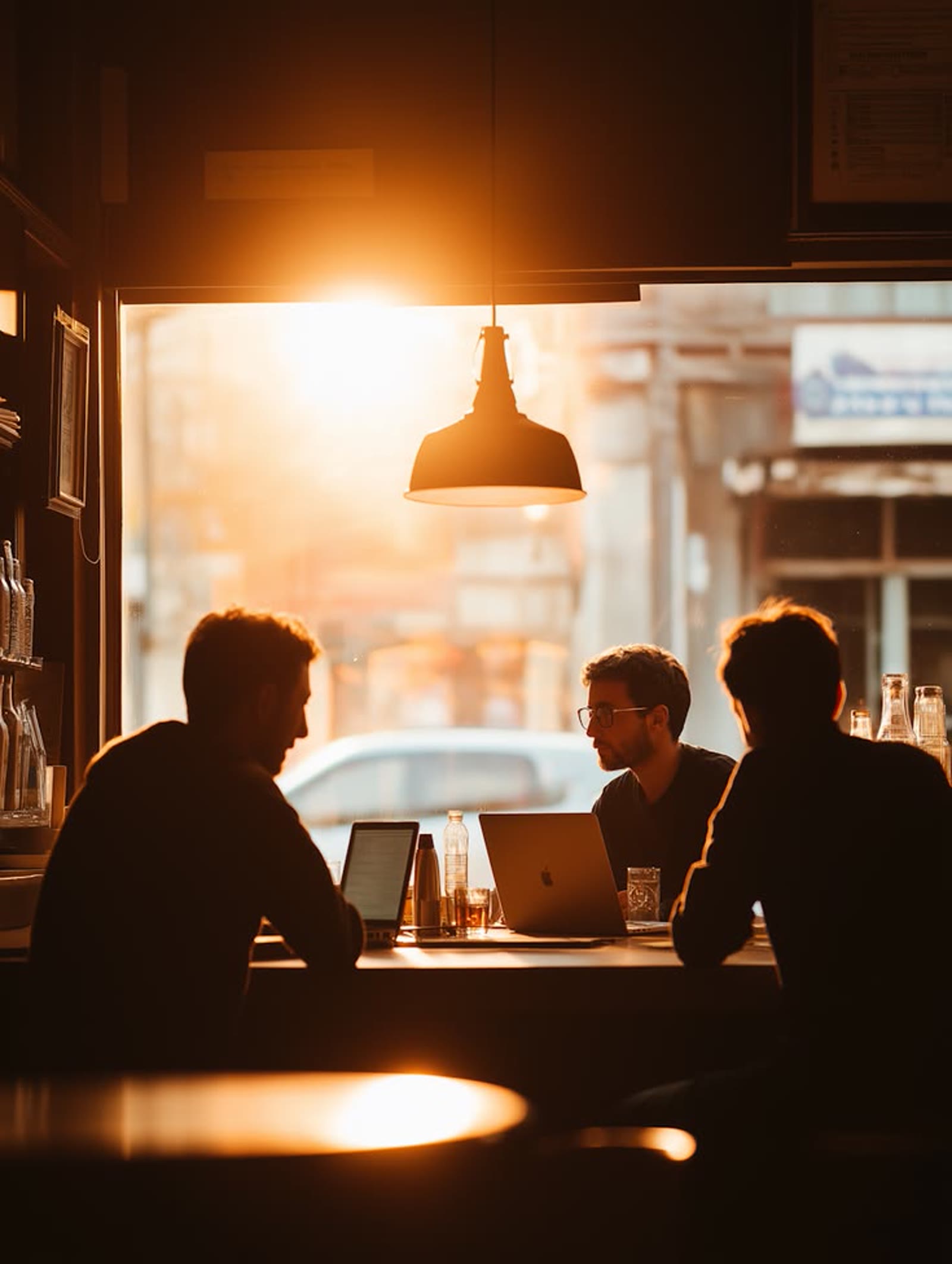 Colleagues working together at a café table