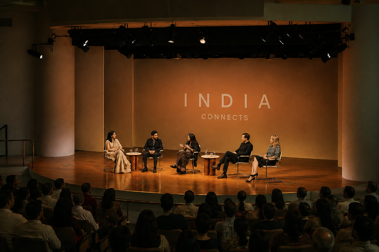 Panel discussion on stage at a conference